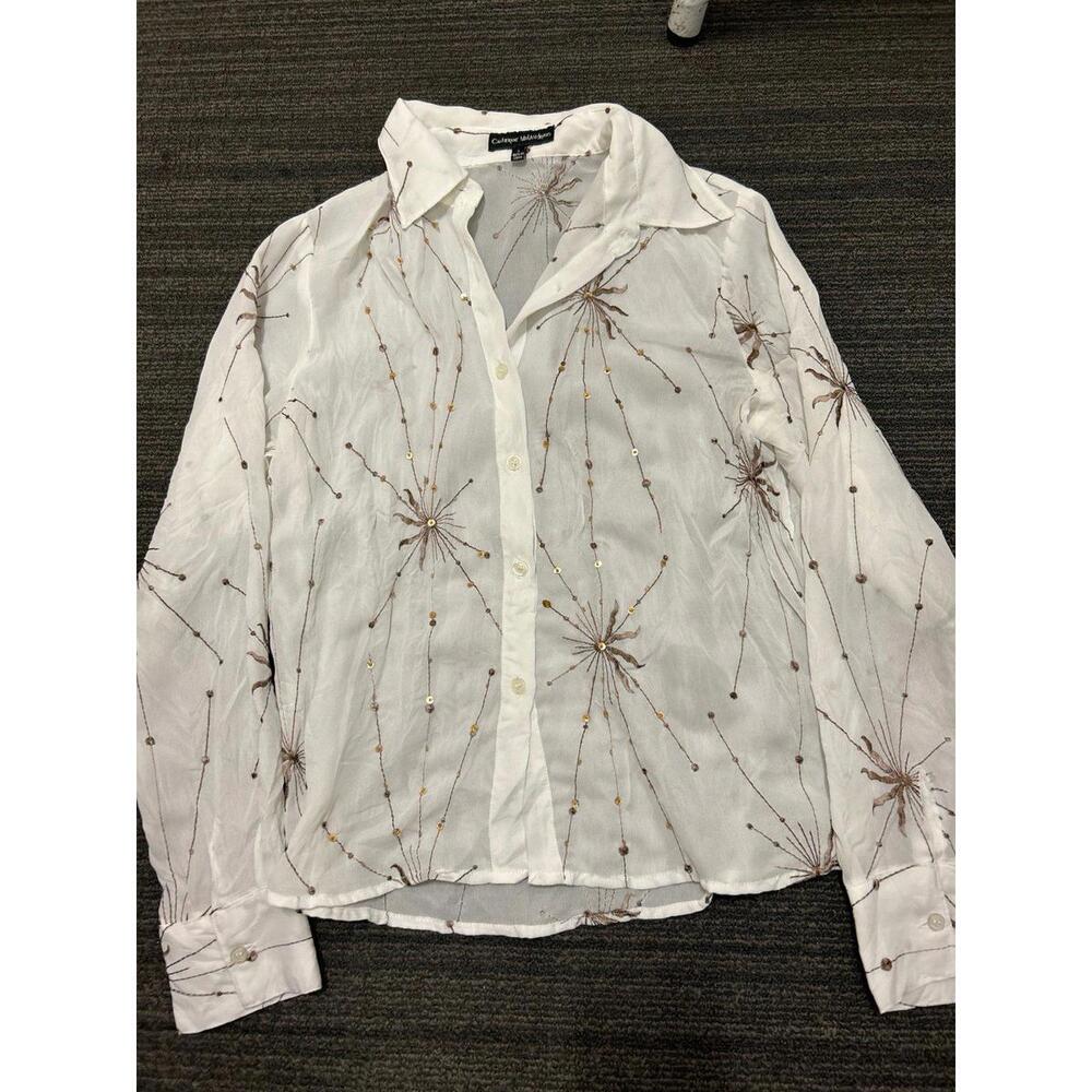 sheer Button Up Blouse with Embroidered Starburts